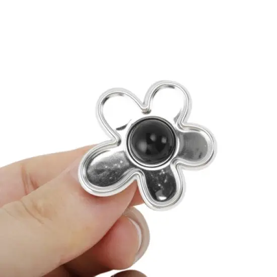 Unique Bargains Mirrored Flower Shoelace Charms Silver Tone 1 Pair image {2}