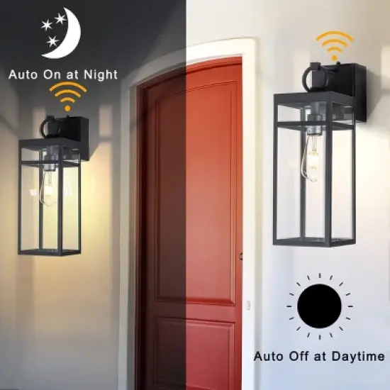 ALOADECOR 1 Light Black Dusk to Dawn Sensor Outdoor Wall Lantern Coach Sconces Light with Clear Glass and built-in GFCI Outlets image {3}