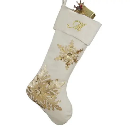 Personalization Mall Snowflake Embroidered Initial Ivory Christmas Stockings image {14}