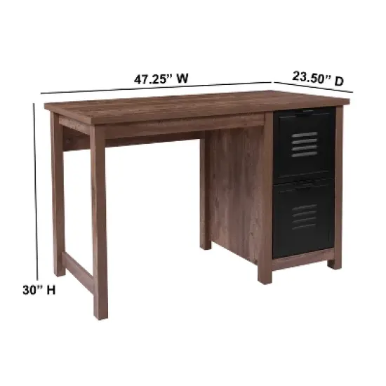 Emma and Oliver Crosscut Oak Wood Grain Finish Computer Desk with Metal Drawers image {1}
