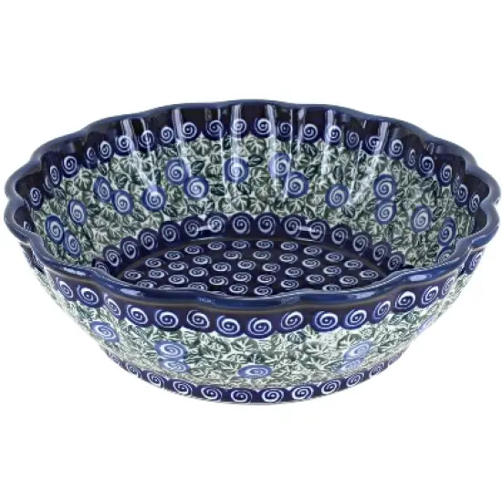 Blue Rose Polish Pottery 1279 Zaklady Large Scallop Bowl image {6}
