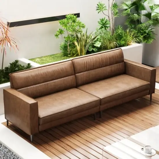Luck Live 86.61 inches oil wax genuine leather, sofa frame is solid, comfortable to the touch image {8}