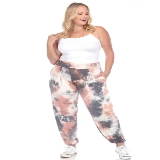 Women's Plus Size Tie Dye Harem Pants - White Mark image {6}