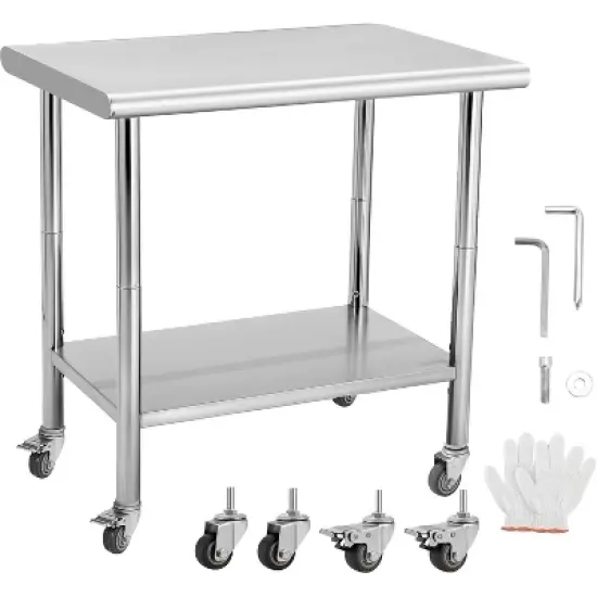 Heavy Duty Stainless Steel Work Table, Adjustable Height Utility Table for Home, Garage, and Restaurant Use image {7}