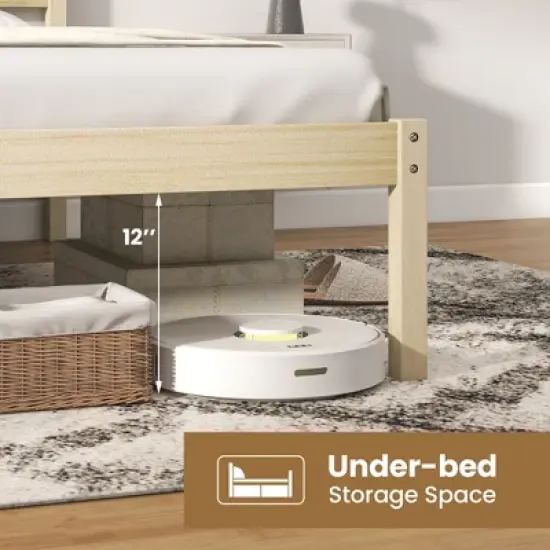 Costway Full/Queen/Twin Size Wooden Platform Bed Frame with Headboard Mattress Foundation Natural image {4}