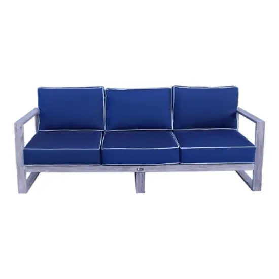 Courtyard Casual Driftwood Gray Teak Modern North Shore Outdoor Three Seater Sofa with Cushions image {6}