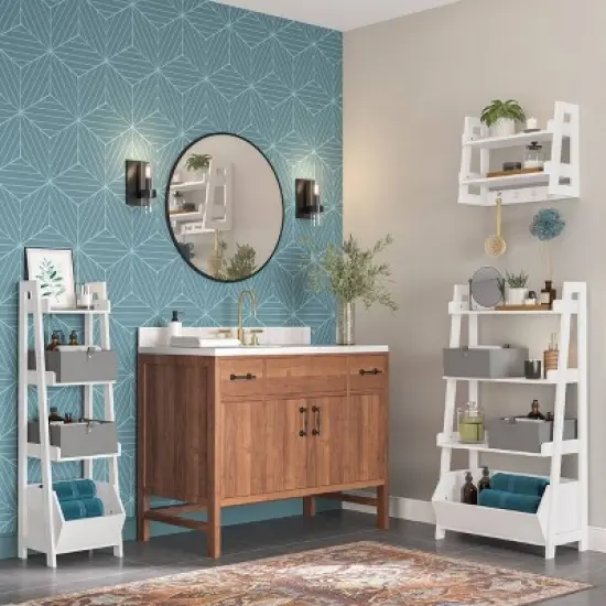 2-Tier Amery Ladder Wall Shelf with Hooks - RiverRidge Home image {2}