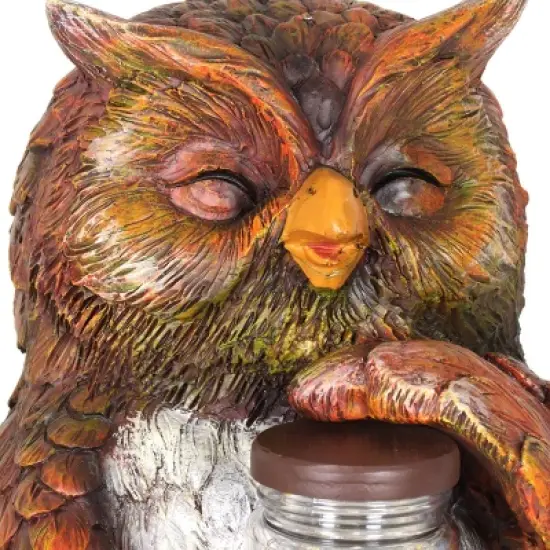 9.84" Glass and Resin Solar Garden Owl with LED Firefly Jar - Exhart image {3}