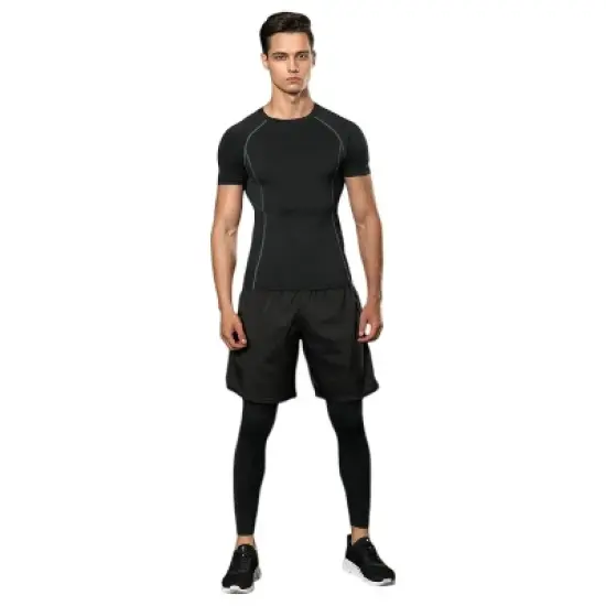 Anna-Kaci Active Men's Short Sleeve Compression Workout Shirt with Moisture-Wicking Fabric and Contrast Stitching image {5}
