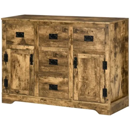 HOMCOM Industrial Buffet Cabinet Free Standing Kitchen Sideboard with Five Drawers Two Door Cabinets Adjustable Shelf for Living Room image {3}