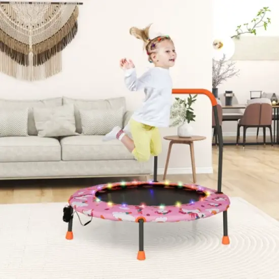 Costway 36'' Mini Toddler Trampoline W/LED Bluetooth Speaker Detachable Handle Kids Gifts Pink\Blue\Orange image {1}