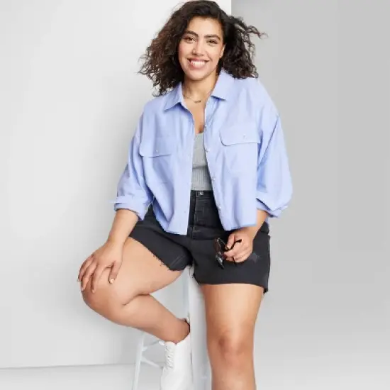 Women's Long Sleeve Cropped Button-Down Shirt - Wild Fable&trade; image {3}