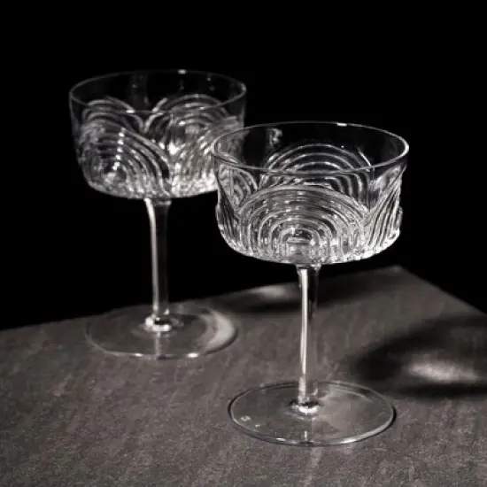 Viski Beau Cocktail Coupe Glasses, Unique Cocktail Glasses Crystal Drinkware, 7.5oz. Cocktail Glasses Stem Vintage Wine Glasses Inspired Set of 2 image {6}