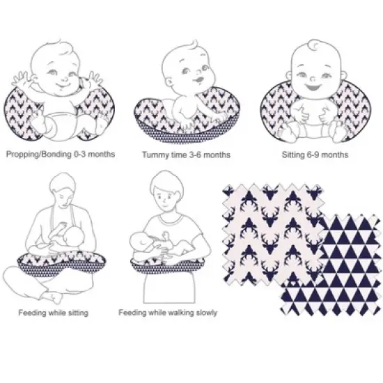 Bacati - 3 pc Olivia Tribal Navy Bucks/Triangles Muslin Hugster Feeding & Infant Support Nursing Pillow with 2 removable zippered covers image {4}
