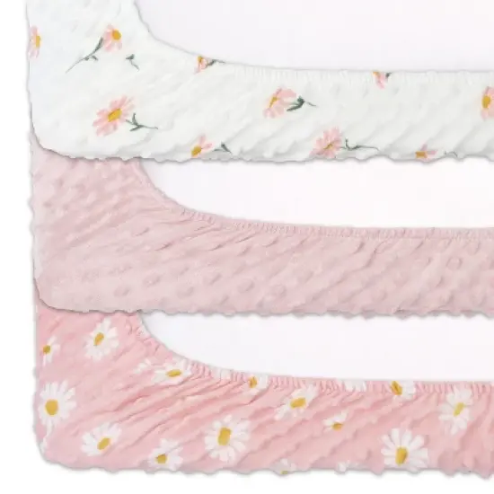 The Peanutshell Changing Pad Cover for Baby Girls, Daisy Plush Minky, Pink image {4}