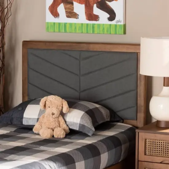 Twin Iden Fabric Upholstered Wood Headboard Dark Gray/Walnut Brown - Baxton Studio image {3}