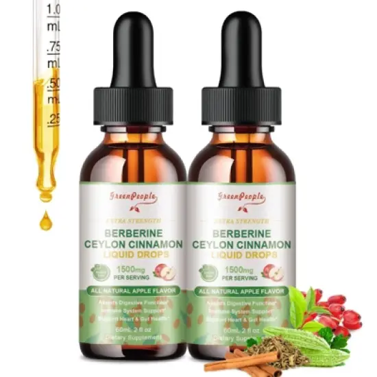 GreenPeople Berberine Liquid Drop with Ceylon Cinnamon, Milk Thistle, Artichoke, Healthy Immune & Anti-oxidant, 4 Fl.oz (Apple Flavor) image {8}