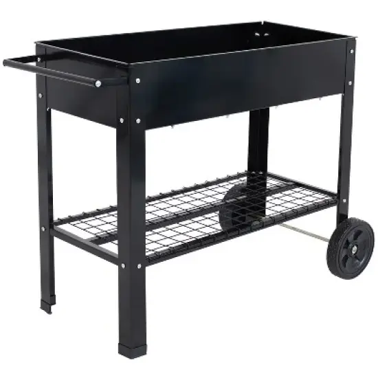 Sunnydaze Outdoor Galvanized Steel Raised Mobile Elevated Planter Cart with Handlebar and Wheels - 43" image {8}