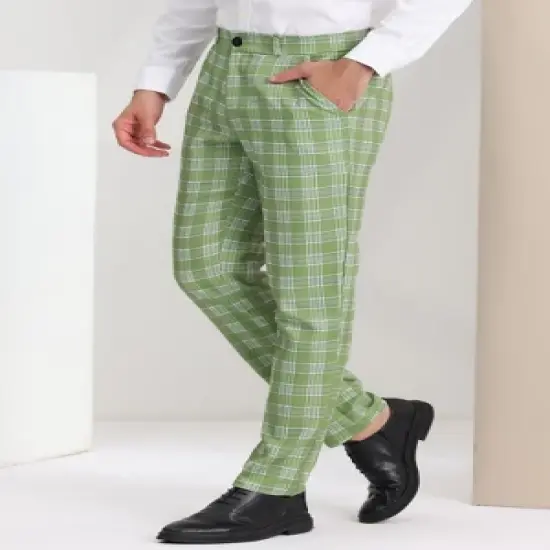 Lars Amadeus Men's Plaid Casual Regular Fit Flat Front Stretch Dress Pants image {1}
