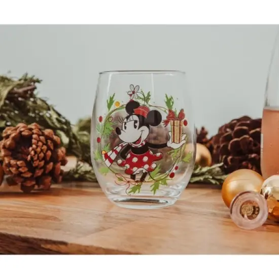 Silver Buffalo Disney Minnie Mouse Christmas Wreath Stemless Wine Glass | Holds 20 Ounces image {2}