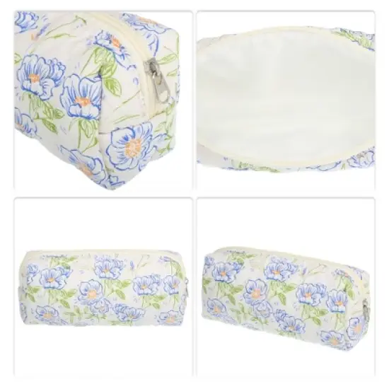 Unique Bargains Durable Small Quilted Makeup Bag Blue Green 1 Pc image {2}