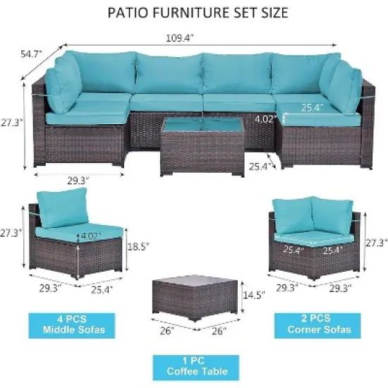ALAULM Patio Furniture 7 Pieces Outdoor Sectional PE Rattan Sofa Set Brown Manual Wicker Patio Conversation Set image {2}