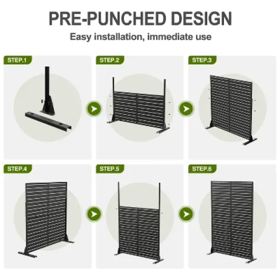 PexFix 72 in. x 47 in. Outdoor Privacy Rectangle Screen Galvanized Steel Panel Divider in Black image {5}