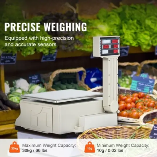 VEVOR Electronic Price Computing Scale, 66 LB Digital Deli Weight Scales, LCD & LED Digital Commercial Food Fruit Meat Produce Counting Weight image {2}