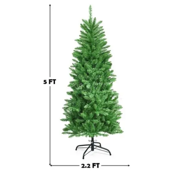 Costway 5/6/7 Ft Pre-lit Artificial Pencil Christmas Tree Hinged Fir PVC Tree with 150/250/350 LED Lights image {4}