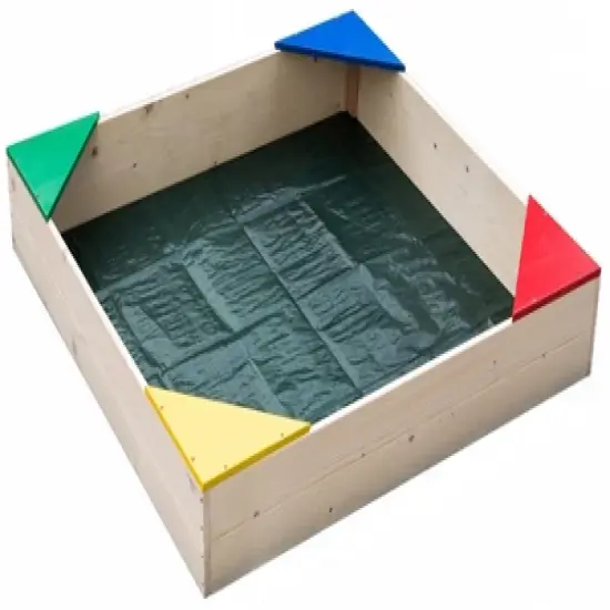 PLAYBERG Outdoor Wooden Sand Box with Floor Cover and Waterproof Protection Cover, Square Sandpit for Kids image {2}