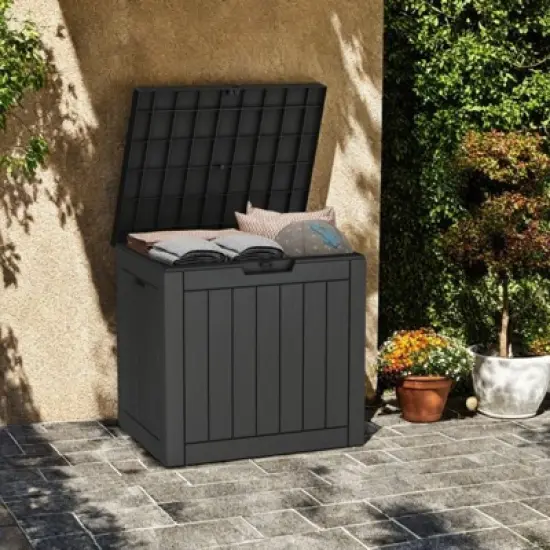 DSVIMOY Deck Boxes, 4-Piece 30 Gal Outdoor Storage Deck Box, Small Patio Storage Bin for Garden Tools, Black, 22.09"*17.09"*20.87" image {4}