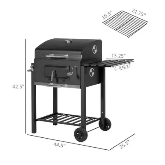 Kumasinova Heavy Duty Steel Charcoal BBQ Grill with Top Thermometer,Shelves & Foldable Side Table,Outdoor Cooker for Camping & Picnic image {3}