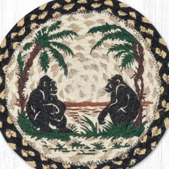 Earth Rugs Gorilla Silhouettes Printed Round Jute Trivet &ndash; 10" Wildlife-Inspired Heat-Resistant Eco-Friendly Braided Table Accent image {2}