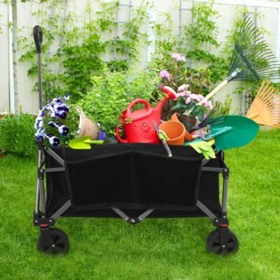 EAGLE PEAK Heavy-Duty Collapsible Folding Utility Wagon with Large Size Pocket and Cup Holders, Black image {8}