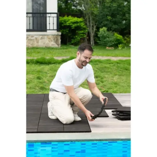 APRILSOUL 12" x 12" Interlocking Deck Tiles Striped Pattern Acacia Hardwood Outdoor Flooring for Patio image {3}