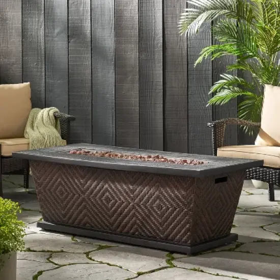 Meyer Outdoor 50000 BTU Light Weight Concrete Rectangular Fire Pit Brown - Christopher Knight Home image {3}