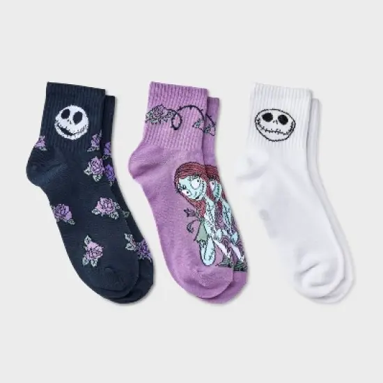 Women's Nightmare Before Christmas 3pk Mid Crew Socks - Black/White/Purple 4-10 image {3}