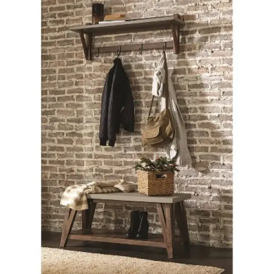 Brookside Entryway Coat Hook and Bench Concrete Coated Top and Wood Light Gray/Brown - Alaterre Furniture image {7}