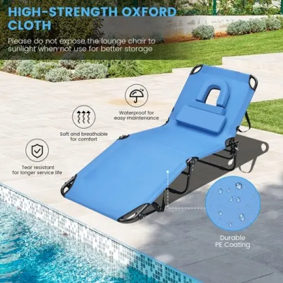 Costway 5-Position Adjustable Backrest  Beach Chaise Lounge Chair with Face Hole Pillows image {4}