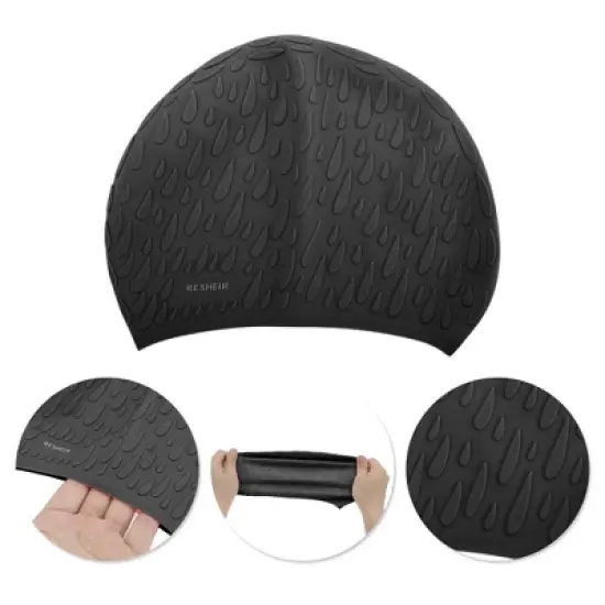 Unique Bargains Silicone Waterproof Water Drops Embossed Swim Cap 1 Pc image {2}