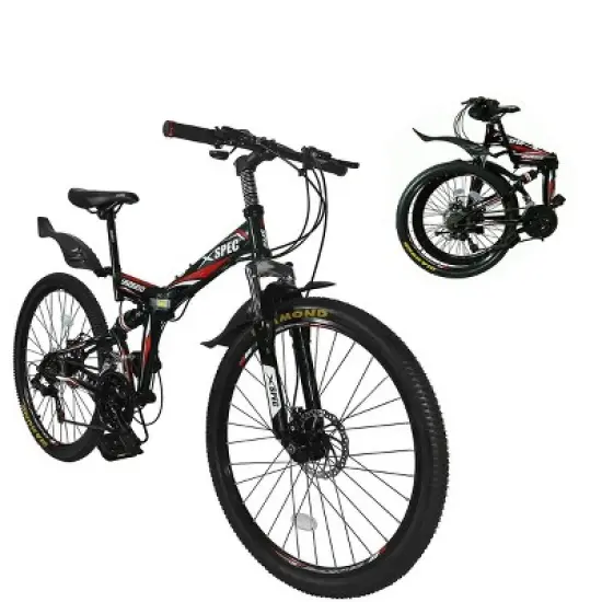Xspec 26" 21 Speed Folding Mountain Bike Bicycle Trail Commuter, Black image {7}