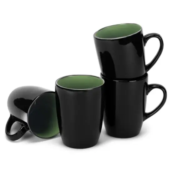Elanze Designs Color Pop Green Black Exterior 16 ounce Glossy Ceramic Mugs Matching Set of 4 image {5}
