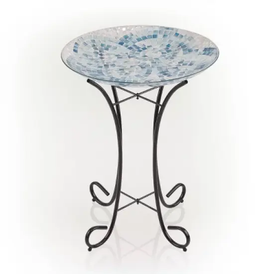 23" Outdoor Glass Birdbath Bowl with Metal Stand - Alpine image {3}