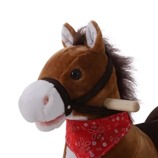 Qaba Kids Ride on Rocking Horse Plush Toy with Realistic Sounds and Red Scarf for Over 3 Years Old Birth Gift image {5}