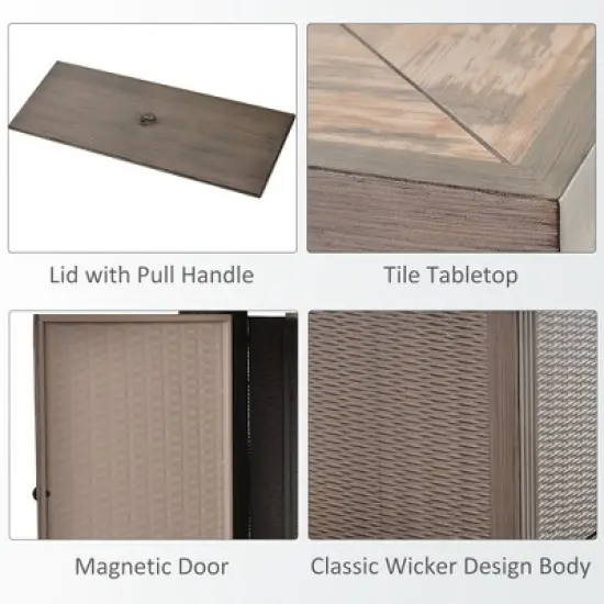 Outsunny 42" Propane Fire Pit Table, 30,000BTU Wicker Electric Ignition Gas Fireplace with Lid, Lava Rocks and Cover for Outdoor, or Patio, Gray image {4}