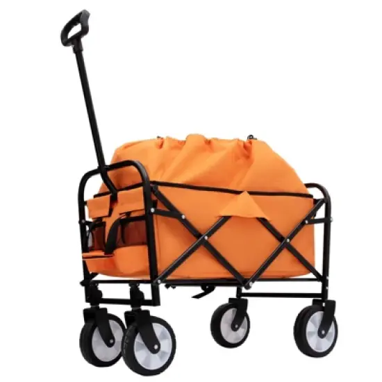 DSVIMOY Extention Collapsible Foldable Wagon Cart, Grocery Cart for for Camping Shopping Sports Gardeing Fishing, Orange, 25.98"*17.32"*37.4" image {4}