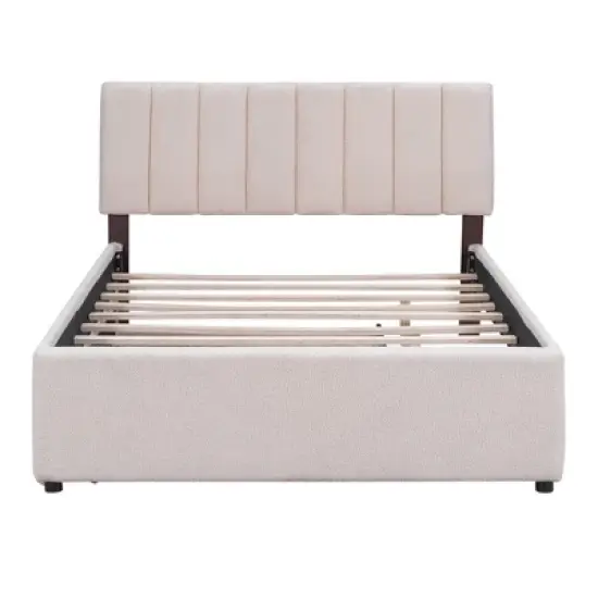 Queen/Full/Twin Size Teddy Fleece Upholstered Platform Bed with Trundle Bed and LED Lights-ModernLuxe image {3}