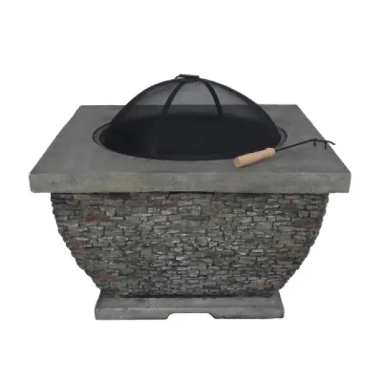 32" MgO Light-Weight Concrete Wood Burning Square Fire Pit, Grey image {2}