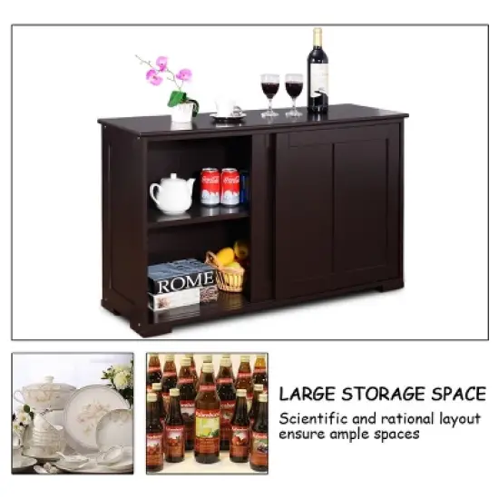 Costway Kitchen Storage Cabinet Sideboard Buffet Cupboard Wood Sliding Door Pantry Brown image {6}