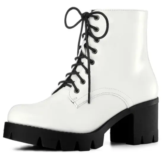 Allegra K Women's Platform Chunky Heel Combat Boots image {7}